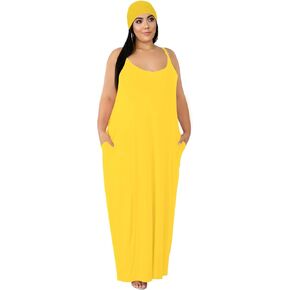 Tycorwd Women's Plus Size Casual Maxi Dresses Summer Suspender Beach Dress Sundress with Pockets
