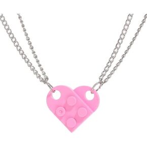 Brick Necklace For Couples Friendship Heart Shape Puzzle Bricks Assembled Pendant Necklace Jewelry Gift Yellow