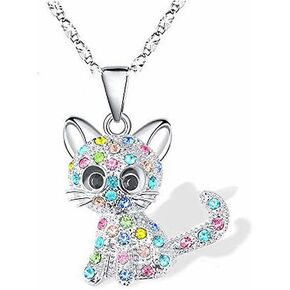 Cute Cat Kitty Pendant Necklace with Crystal Link Chain Sweet Gift Girls Women Jewelry Necklace