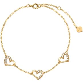 SISGEM Real 10k Gold Three Heart Bracelet for Women, 10 kt Gold Cubic Zirconia Love Wrist Jewelry Gifts for Sister/Wife/Girlfriend, Present for Her, 6.8-8.4 Inch in Kuwait