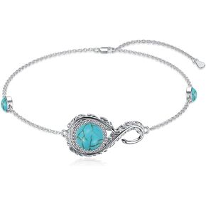 Natural Turquoise Bracelet 925 Sterling Silver Infinity Feather Genuine Turquoise Gemstone Adjustable Link Western Boho Jewelry Gifts for Women