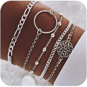 Denifery Hollowed Circle Bead Chain Bracelet Hand Accessories,Set of 5