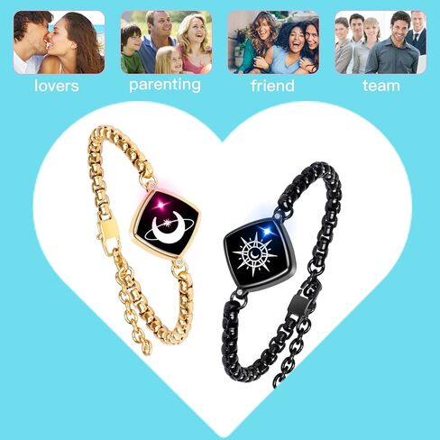 مجموعة مجوهرات أساور تعمل باللمس لمسافات طويلة، سوار حب للاتصال الذكي عن بعد، أرسل رسالة نصية قصيرة SOS، أساور علاقة نجمة للأزواج، العشاق، العائلة، الأصدقاء، المهرجانات، هدايا عيد الحب، الذهب الأسود in Kuwait