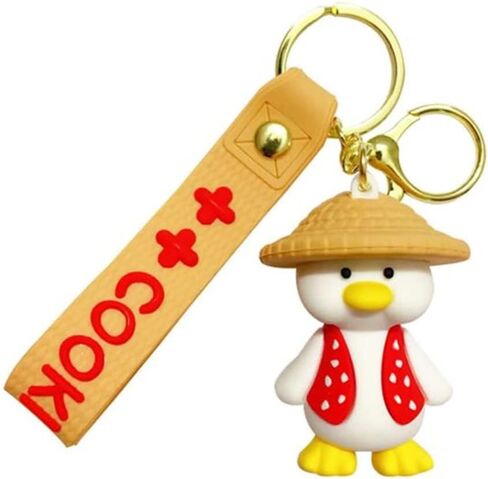 Duck Keychain Cartoon Anime Keychain Key Ring Happy Duck Keychain With Straw Hat Cute Bag Car Pendant Key Chains for Women Men Friends, Red, F in Saudi Arabia