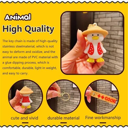 Duck Keychain Cartoon Anime Keychain Key Ring Happy Duck Keychain With Straw Hat Cute Bag Car Pendant Key Chains for Women Men Friends, Red, F in Saudi Arabia