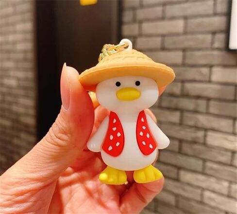 Duck Keychain Cartoon Anime Keychain Key Ring Happy Duck Keychain With Straw Hat Cute Bag Car Pendant Key Chains for Women Men Friends, Red, F in Saudi Arabia