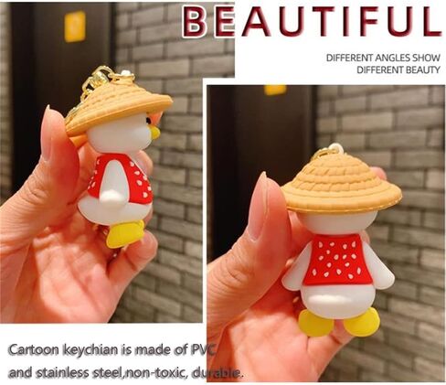 Duck Keychain Cartoon Anime Keychain Key Ring Happy Duck Keychain With Straw Hat Cute Bag Car Pendant Key Chains for Women Men Friends, Red, F in Saudi Arabia
