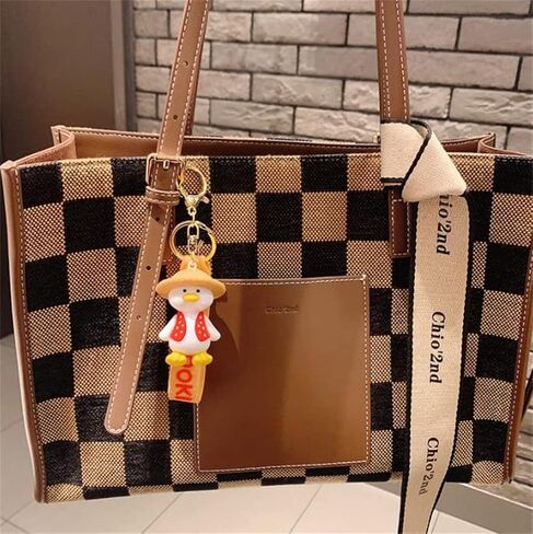 Duck Keychain Cartoon Anime Keychain Key Ring Happy Duck Keychain With Straw Hat Cute Bag Car Pendant Key Chains for Women Men Friends, Red, F in Saudi Arabia