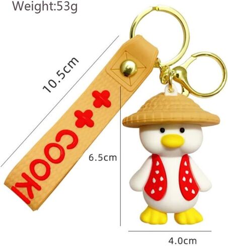 Duck Keychain Cartoon Anime Keychain Key Ring Happy Duck Keychain With Straw Hat Cute Bag Car Pendant Key Chains for Women Men Friends, Red, F in Saudi Arabia