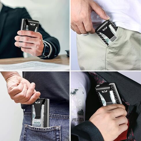 محافظ ألياف الكربون RFID للرجال - حامل بطاقة الائتمان مشبك نقود معدني - محفظة رجالية رفيعة للغاية من ألياف الكربون - محفظة نحيفة من الألومنيوم مع مشبك نقود in Kuwait