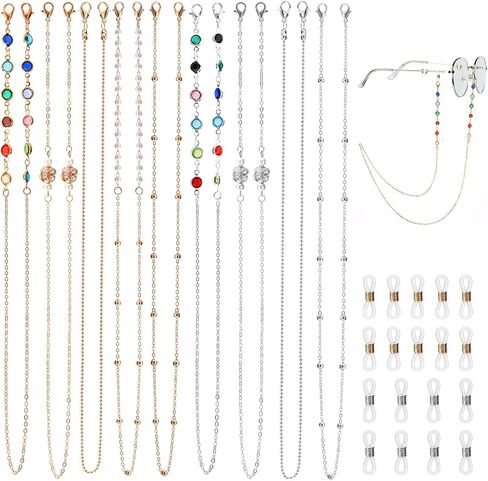 Bekecidi 9 Pieces Eyeglasses Straps Chain, Spectacle Cord Chains, Glasses Chains for Women (Gold, Silver), 金色，银色, 16*11.5*1.5cm in Kuwait