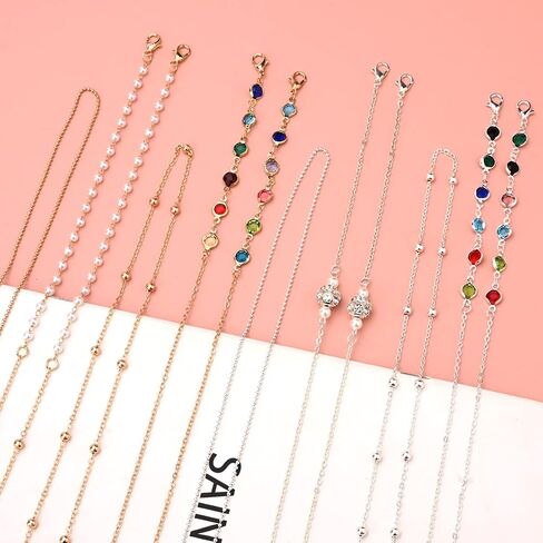 Bekecidi 9 Pieces Eyeglasses Straps Chain, Spectacle Cord Chains, Glasses Chains for Women (Gold, Silver), 金色，银色, 16*11.5*1.5cm in Kuwait