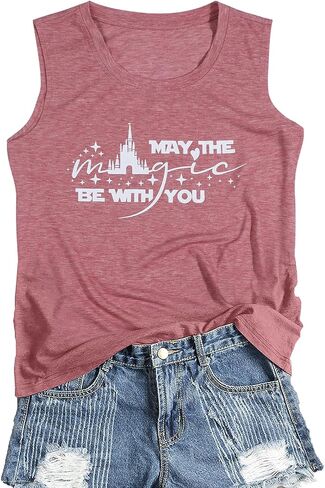 FASHGL Magic Kingdom Tank Top for Women May The Magic Be with You Tank Tops Summer Vacation Sleeveless Graphic Tee Shirt in Saudi Arabia
