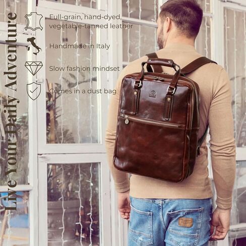 Time Resistance Leather Laptop Backpack - Business Backpack - Computer Bag - Real Leather Backpack Made in Italy in Saudi Arabia