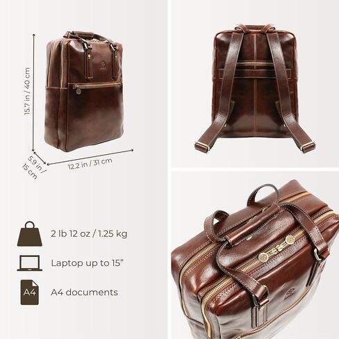 Time Resistance Leather Laptop Backpack - Business Backpack - Computer Bag - Real Leather Backpack Made in Italy in Saudi Arabia