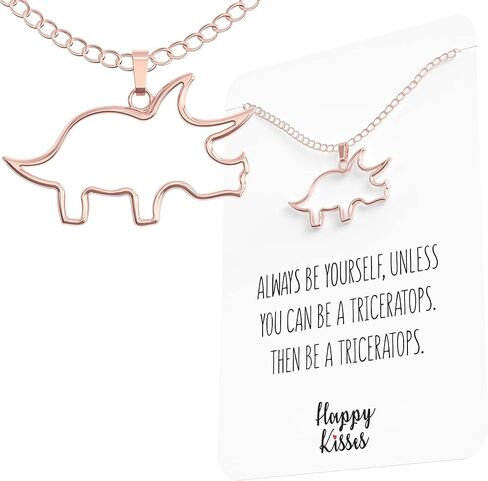 قلادة الديناصور ترايسيراتوبس - هدية قلادة لطيفة للنساء أو الأطفال - بطاقة رسائل جميلة ومضحكة in Kuwait