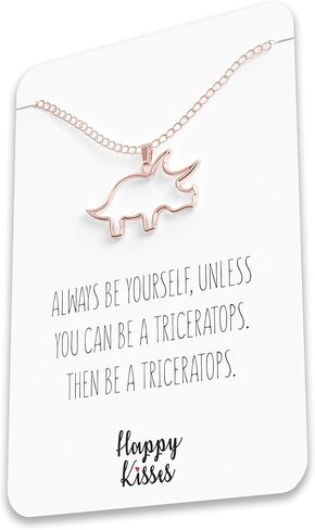 قلادة الديناصور ترايسيراتوبس - هدية قلادة لطيفة للنساء أو الأطفال - بطاقة رسائل جميلة ومضحكة in Kuwait