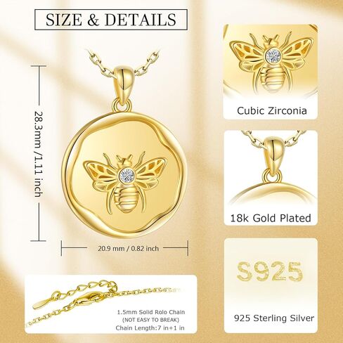 ويندو قلادة من الفضة الاسترليني عيار 925 بتصميم عملة نحلة طنانة - قلادة عين الحسد من الذهب عيار 18 قيراط، هدايا الكريسماس للابنة والحفيدة والاصدقاء، فضة استرلينية، زركونيا مكعب in Kuwait