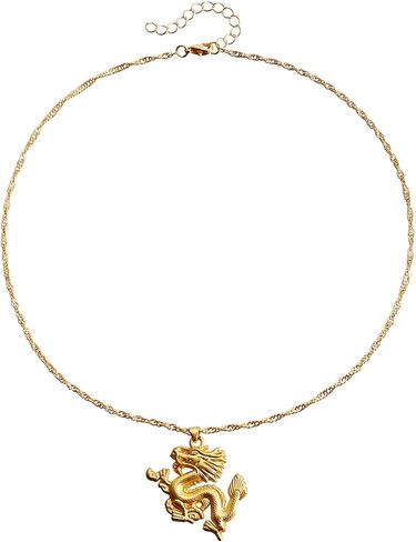 CAIYUNELEX قلادة التنين للنساء للفتيات، قلادة التنين المحظوظ، عام التنين 2024، مجوهرات التنين العصرية والتقليدية للنساء هدايا التنين للنساء in Kuwait