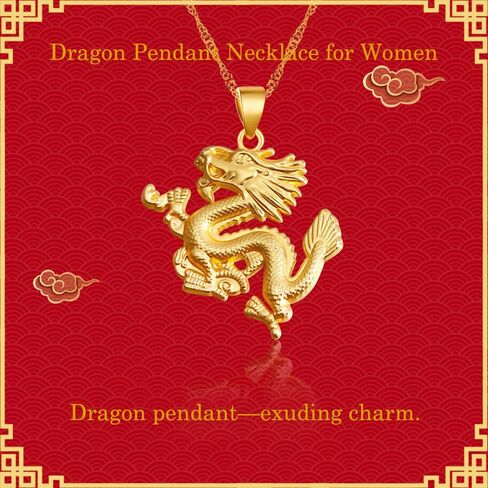 CAIYUNELEX قلادة التنين للنساء للفتيات، قلادة التنين المحظوظ، عام التنين 2024، مجوهرات التنين العصرية والتقليدية للنساء هدايا التنين للنساء in Kuwait