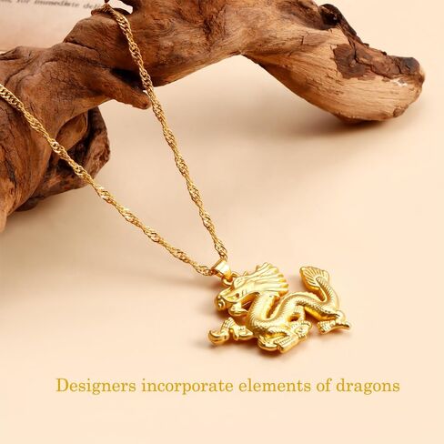 CAIYUNELEX قلادة التنين للنساء للفتيات، قلادة التنين المحظوظ، عام التنين 2024، مجوهرات التنين العصرية والتقليدية للنساء هدايا التنين للنساء in Kuwait