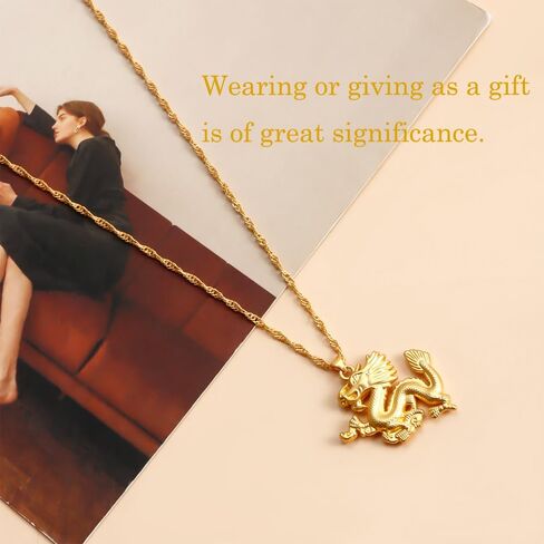 CAIYUNELEX قلادة التنين للنساء للفتيات، قلادة التنين المحظوظ، عام التنين 2024، مجوهرات التنين العصرية والتقليدية للنساء هدايا التنين للنساء in Kuwait