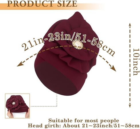 Bohend African Big Flower Rhinestone Turban Cap Muslim Pre Tied Beanie Headwrap Bonnet Stretch Pleated Women Headscarf Hat in Kuwait