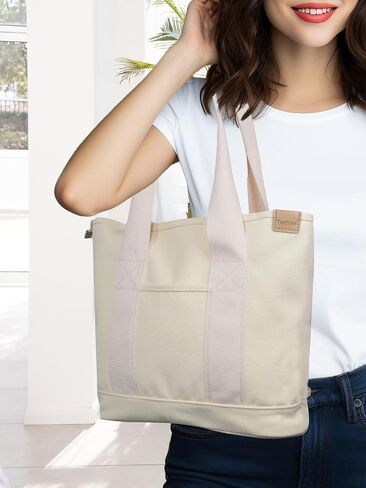 Canvas Tote Bag Casual Multi pockets Handbags Large Capacity Shopping Shoulder Bag with Pocket Bags Work Purses in Saudi Arabia
