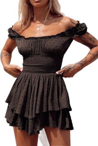 فساتين R.Vivimos النسائية الصيفية المصنوعة من القطن بأكمام منتفخة وكشكشة متعددة الطبقات كاجوال بوهو سوينغ صغيرة in Kuwait