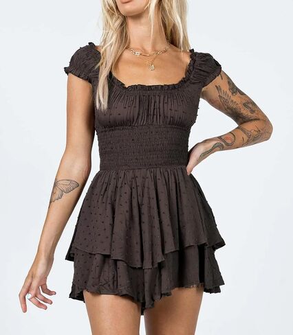 فساتين R.Vivimos النسائية الصيفية المصنوعة من القطن بأكمام منتفخة وكشكشة متعددة الطبقات كاجوال بوهو سوينغ صغيرة in Kuwait