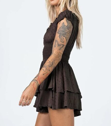 فساتين R.Vivimos النسائية الصيفية المصنوعة من القطن بأكمام منتفخة وكشكشة متعددة الطبقات كاجوال بوهو سوينغ صغيرة in Kuwait