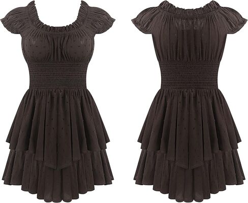 فساتين R.Vivimos النسائية الصيفية المصنوعة من القطن بأكمام منتفخة وكشكشة متعددة الطبقات كاجوال بوهو سوينغ صغيرة in Kuwait