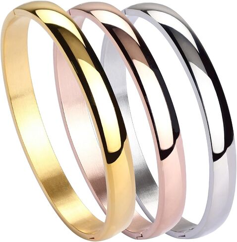 MILAKOO Stainless Steel Plain Polished Finish Cuff Bangle Bracelets for Women in Saudi Arabia