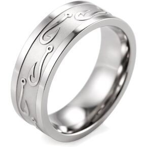 SHARDON Men's 8mm Titanium Ring with Embossed Fishhooks