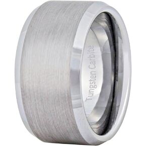 Fashion Month Mens Silver 12mm Tungsten Carbide Ring Cool Wedding Engagement Band Matte Finish Beveled Edge Comfort Fit