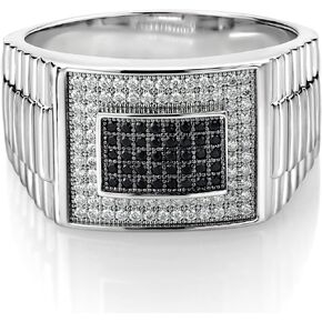 Gem Stone King Men's 925 Sterling Silver Black Spinel and White Moissanite Ring (0.68 Cttw, Available In Size 9, 10, 11, 12, 13)