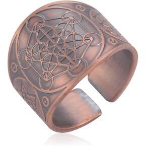 Amaxer Metatron’s Cube Ring for Men Stainless Steel Vintage Sacred Geometry Spiritual Protection Amulet Ring Statement Band for Men Women