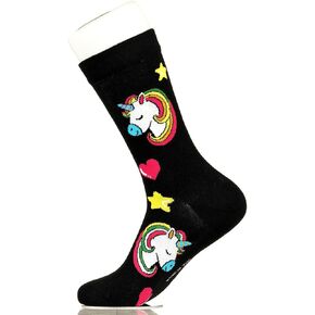 Fancy Colorful Cotton Comfy Novelty Funny Dress Socks Unisex, HAPPY-PUNNY Patterned