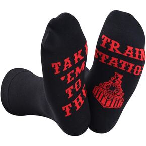 TV Show Inspired Gift Take ‘Em To The Train Station Novelty Sarcasm Western Road Trip Train Socks for Fans