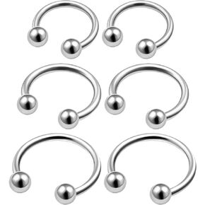 6Pcs 20g-14g Horseshoe Earring Piercing Jewelry Cartilage Septum Nose Lip Eyebrow Daith Rook Helix More Choices