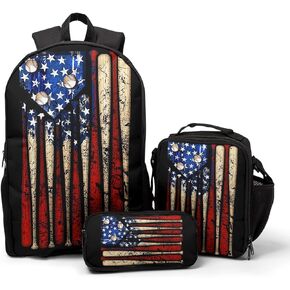 Motocross Vehicle Teens School Backpack Set American Flag Canvas Girls Boys School Bags Travel Bookbags 3 in 1