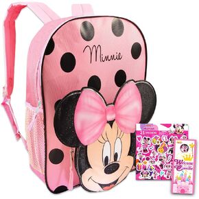 Disney Minnie Mouse Backpack for Toddlers Bundle ~ Premium 12" Minnie Mouse Mini School Bag with 3D Ears and Stickers (Minnie Mouse School Supplies)