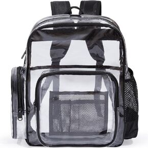 Clear Backpack Heavy Duty PVC Transparent Backpacks for School, Workplace, Black