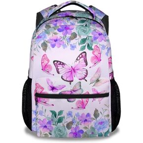 Sharecolor Butterfly Backpack with Lunch Box, Set of 3 School Backpacks Matching Combo, Cute Blue Bookbag and Pencil Case Bundle