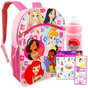 Disney Princess Backpack for Girls 4-6 - Bundle with 16" Disney Princess School Backpack, Water Bottle, Stickers, More (Disney Princess Backpack Kids)