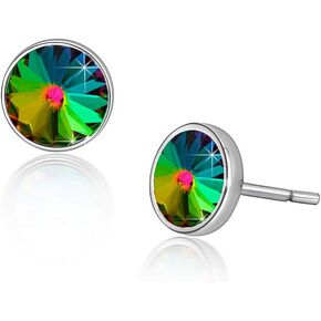 Round Austrian Crystal Stud Earrings for Women Fashion 925 Sterling Silver Hypoallergenic Jewelry