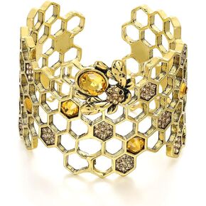 Flyonce Honey Bee Honeycomb Cuff Wide Bangle Bracelet for Women Girls Golden Color