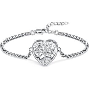 Imrsanl Tree of Life Heart Urn Bracelet for Ashes for Women Girls Cremation Jewelry Memorial Gifts Handmade Braided Rope Urn Bracelet Bangle for Ashes