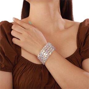 Xerling Colorful Iridescent Rhinestone Crystal Bracelets for Women Multi-row Silver Bangles Wrap Stretch Bridal Girls Hand Jewelry for Wedding