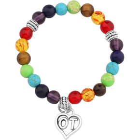 WSNANG Occupational Therapist Gift 7 Chakra Beads Elastic Bracelet with OT Charm Bangle Bracelet OT Graduation Gift Appreciation Gift